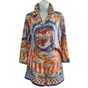 Multicolor Printed Two-Piece Shirt and Shorts Set Size S